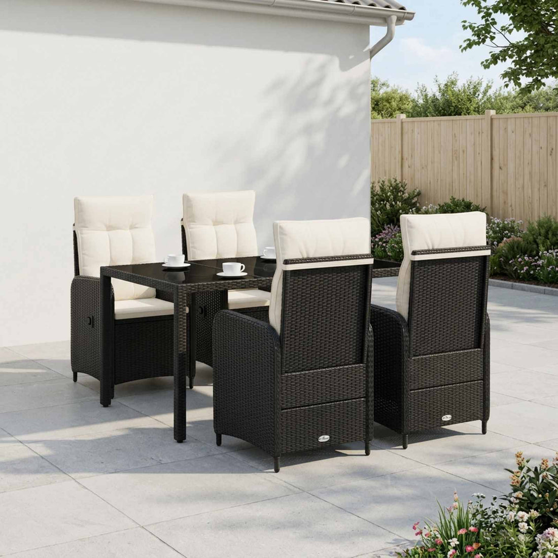 vidaXL Juego de comedor para exteriores 5 uds. Negro y Blanco Crema