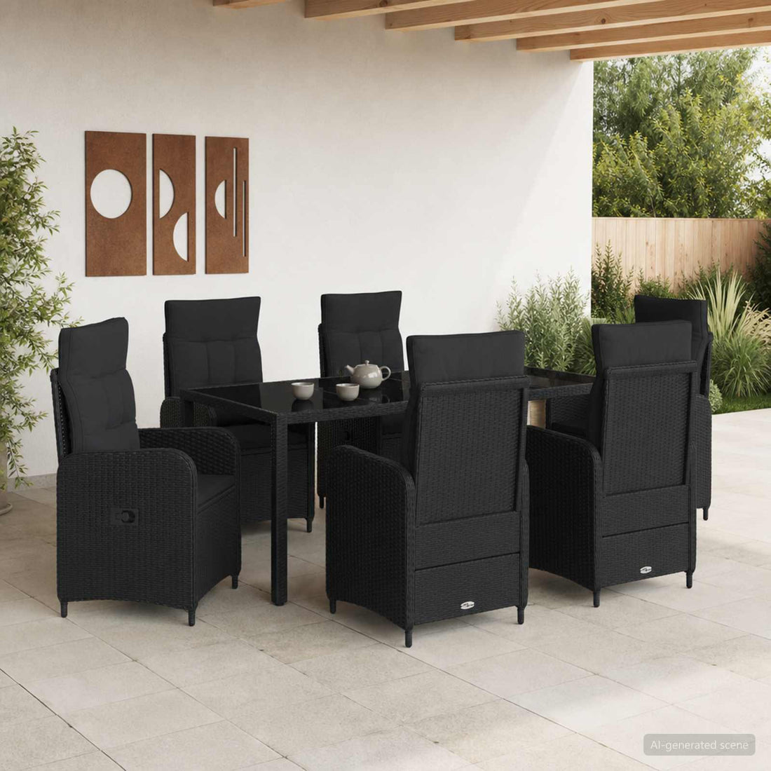 vidaXL Juego de comedor para exteriores 7 uds. Negro ratán sintético