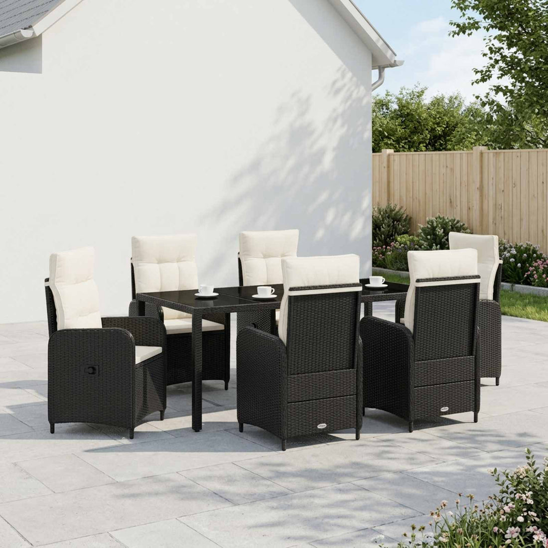 vidaXL Juego de comedor para exteriores 7 uds. Negro y Blanco Crema