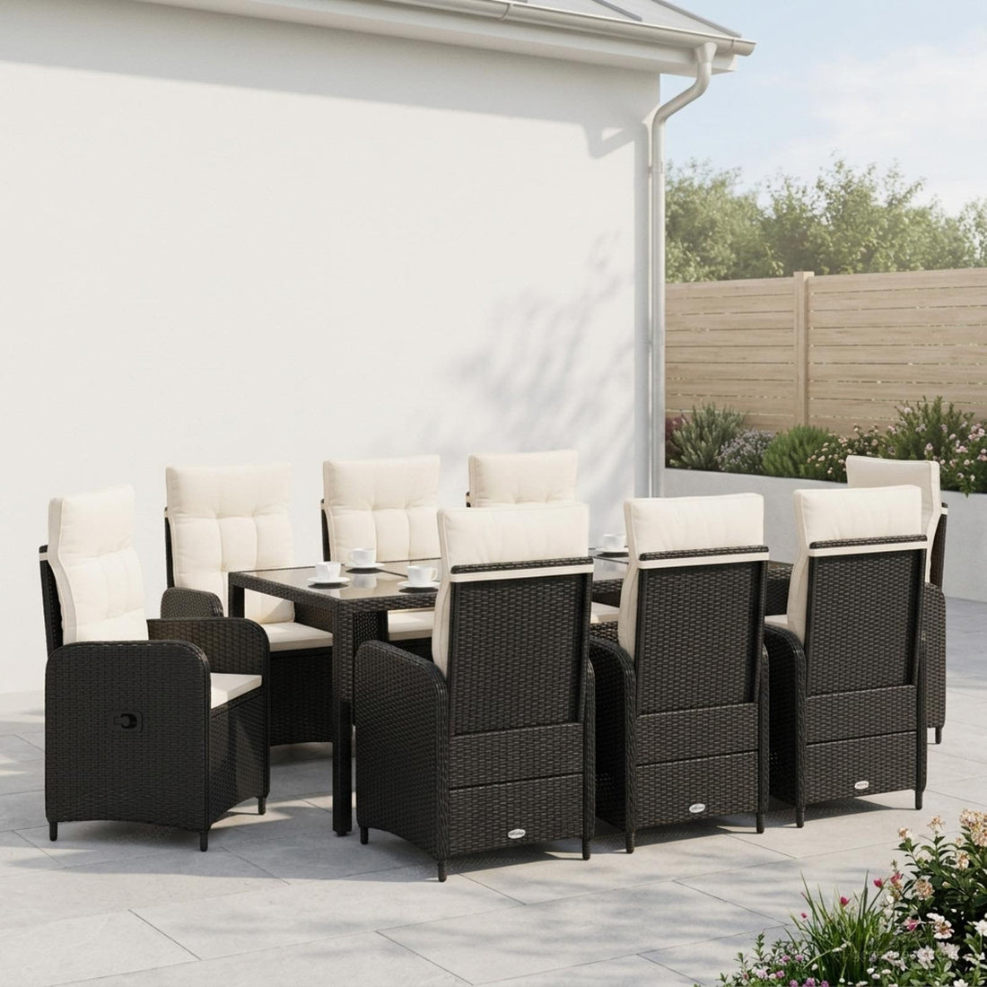 vidaXL Juego de comedor para exteriores 9 uds. Negro y Blanco Crema