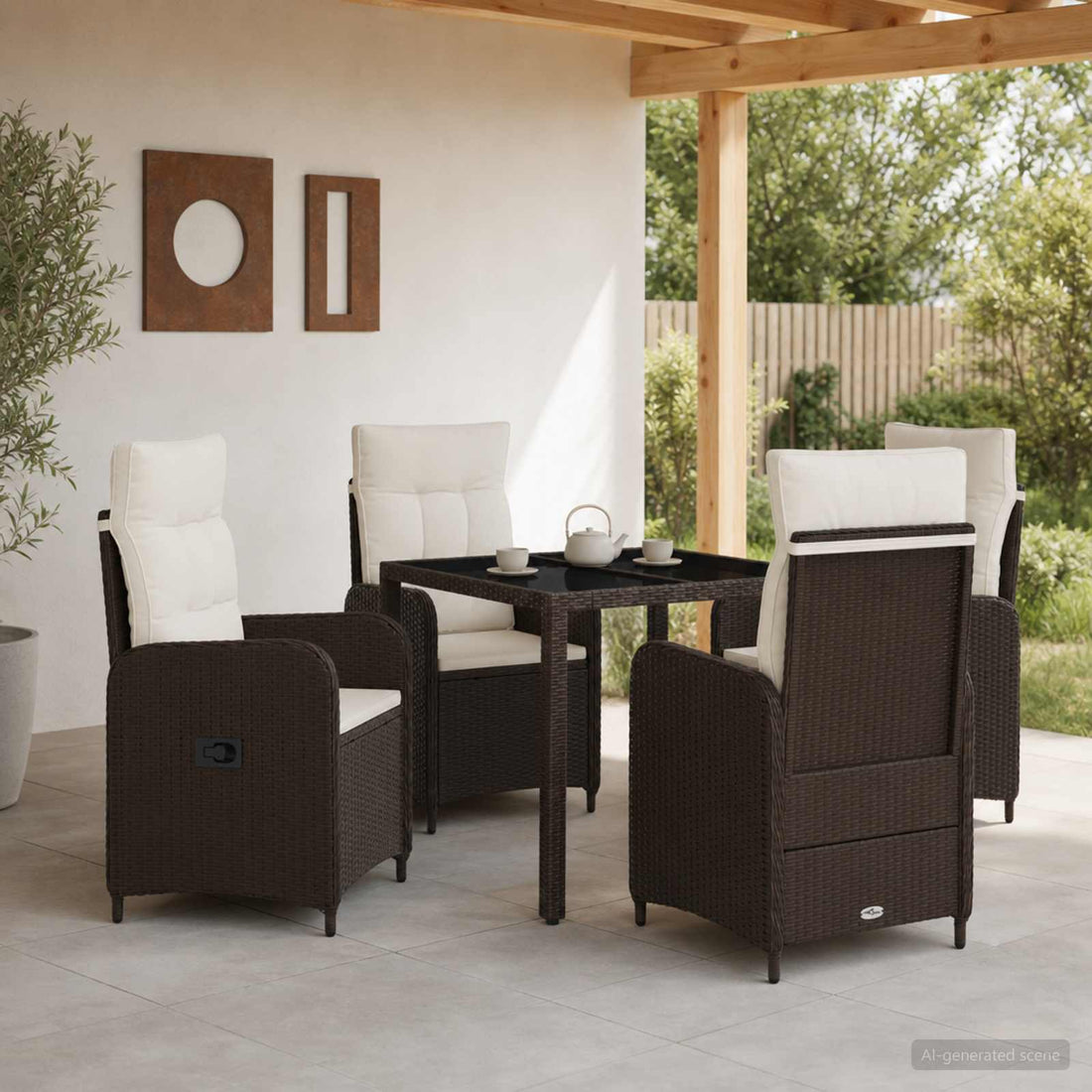 vidaXL Juego de comedor para exteriores 5 uds. Marrón y Crema Blanca
