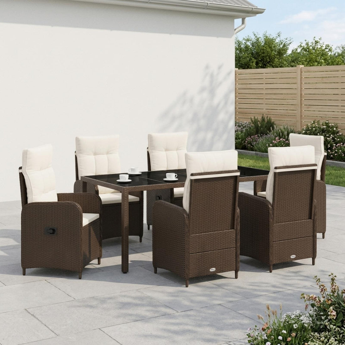 vidaXL Juego de comedor para exteriores 7 uds. Marrón y Crema Blanca