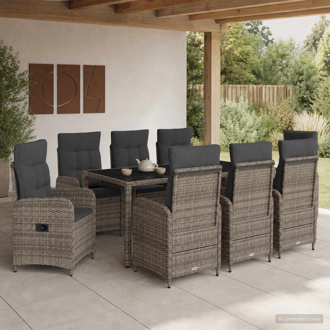 vidaXL Juego de comedor para exteriores 9 uds. ratán sintético