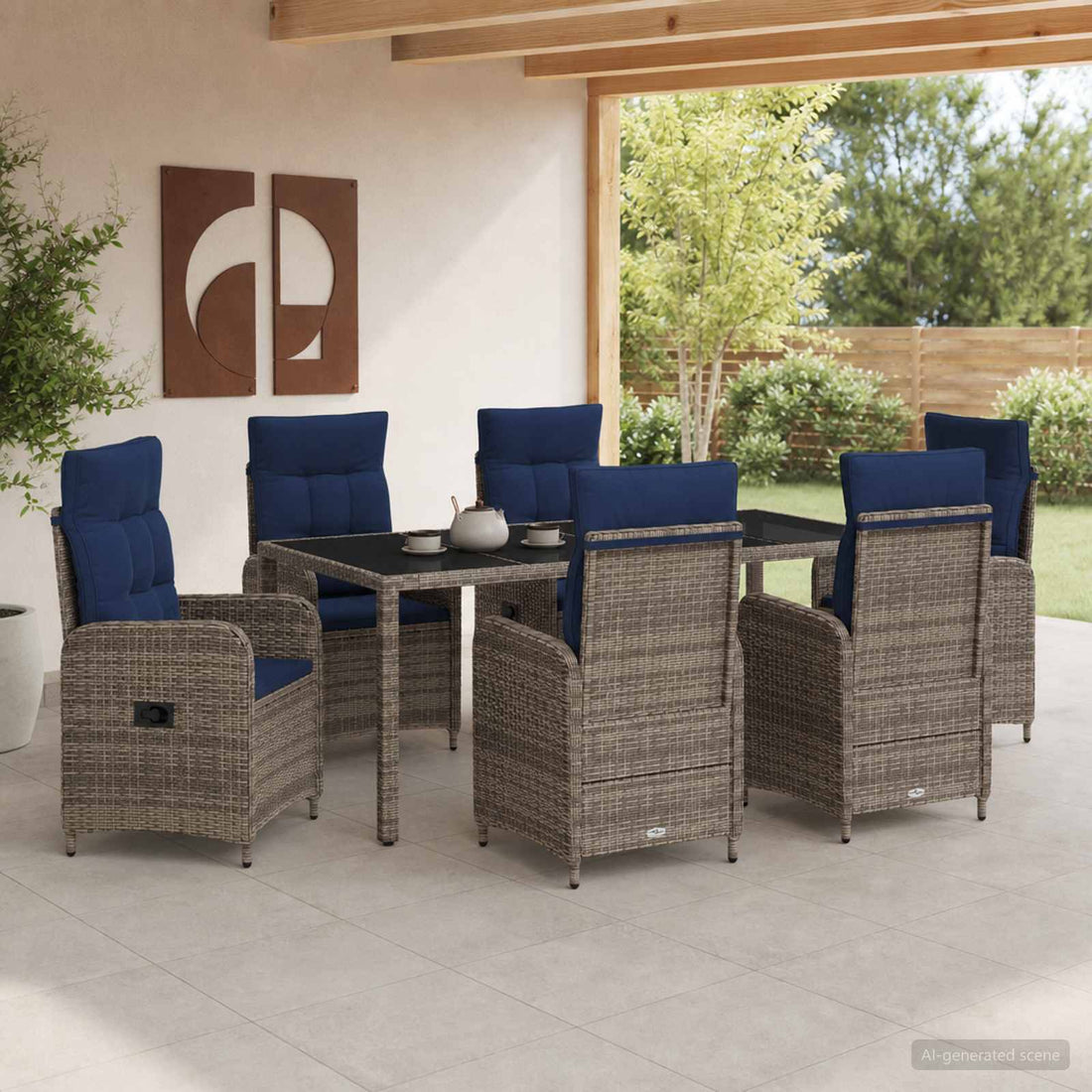 vidaXL Juego de comedor para exteriores 7 uds. ratán sintético