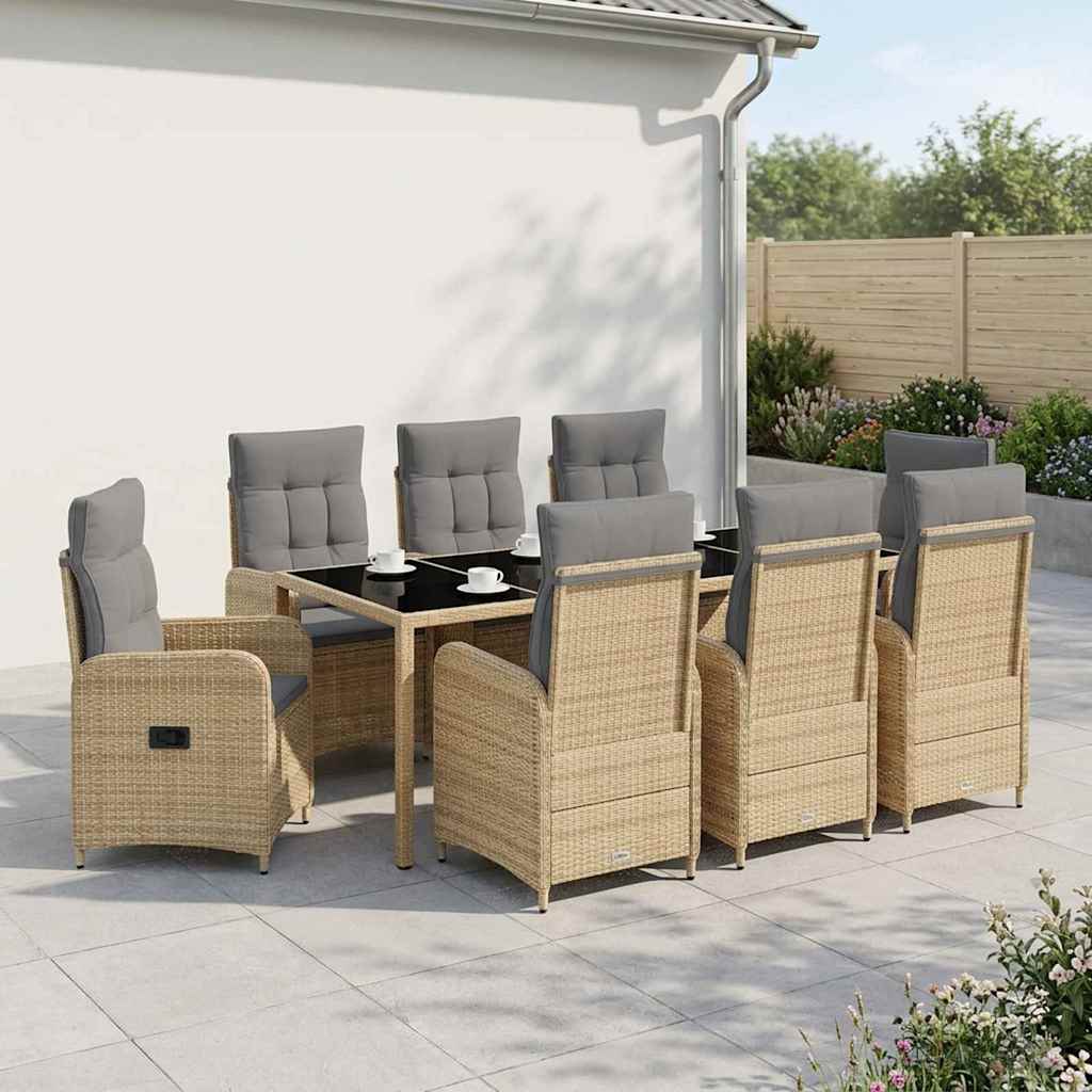 vidaXL Juego de comedor para exteriores 9 uds. Beige y Gris Claro