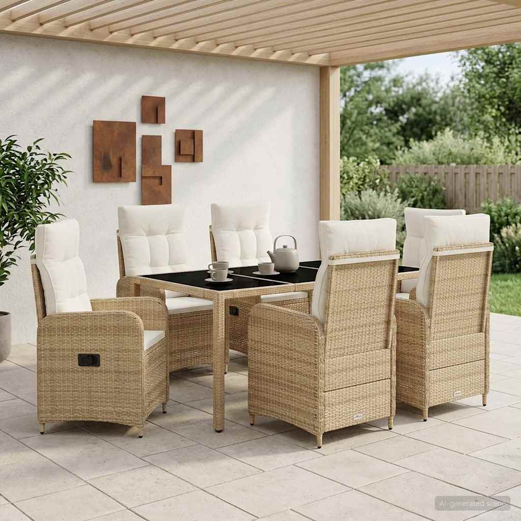vidaXL Juego de comedor para exteriores 7 uds. Beige y blanco crema