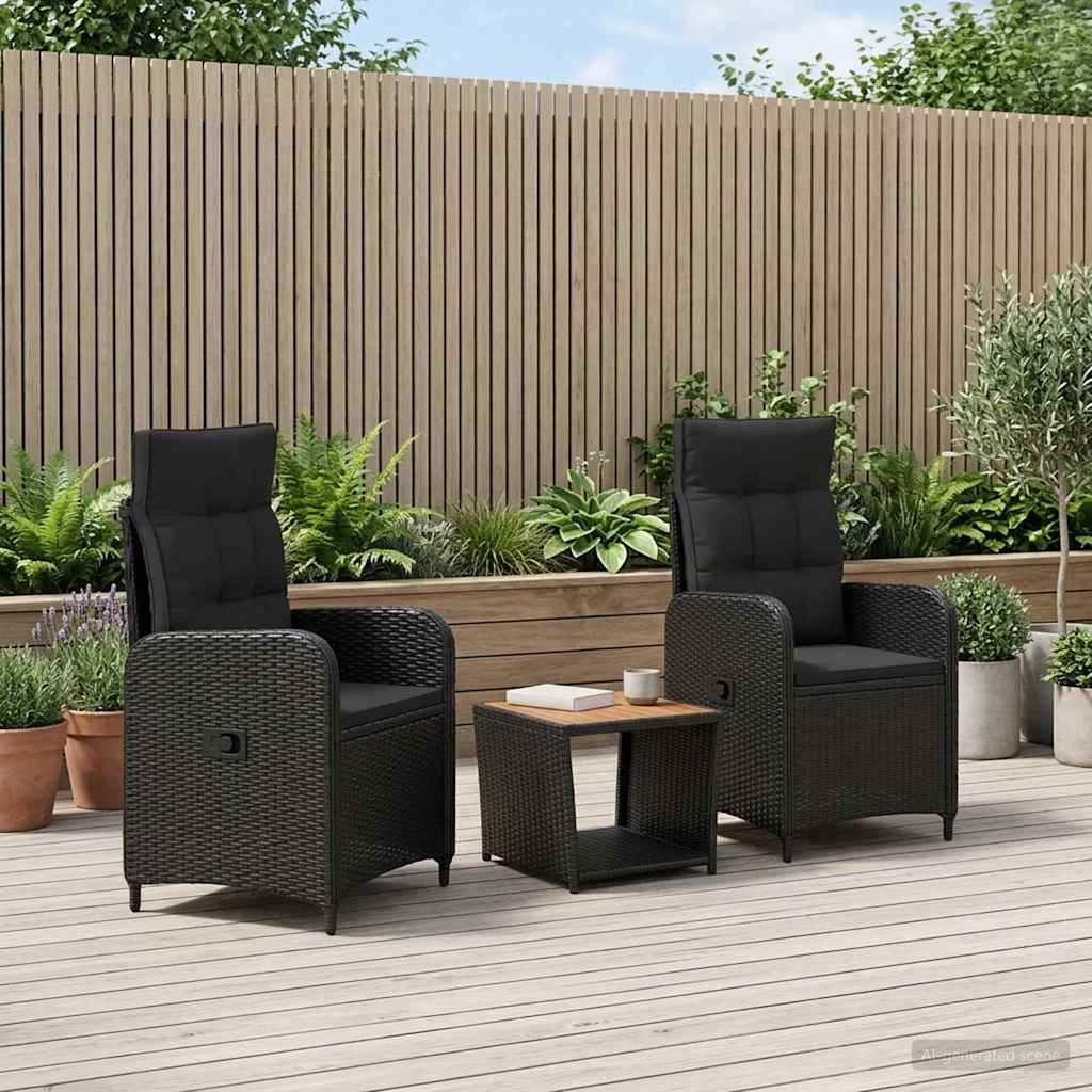 vidaXL Conjunto de Sofás de Jardín 3 uds. Negro