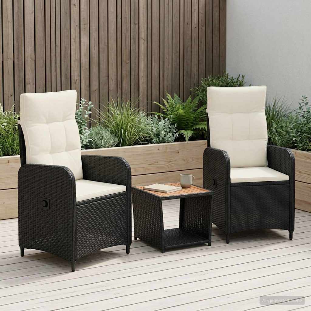 vidaXL Conjunto de Sofás de Jardín 3 uds. Negro y Crema