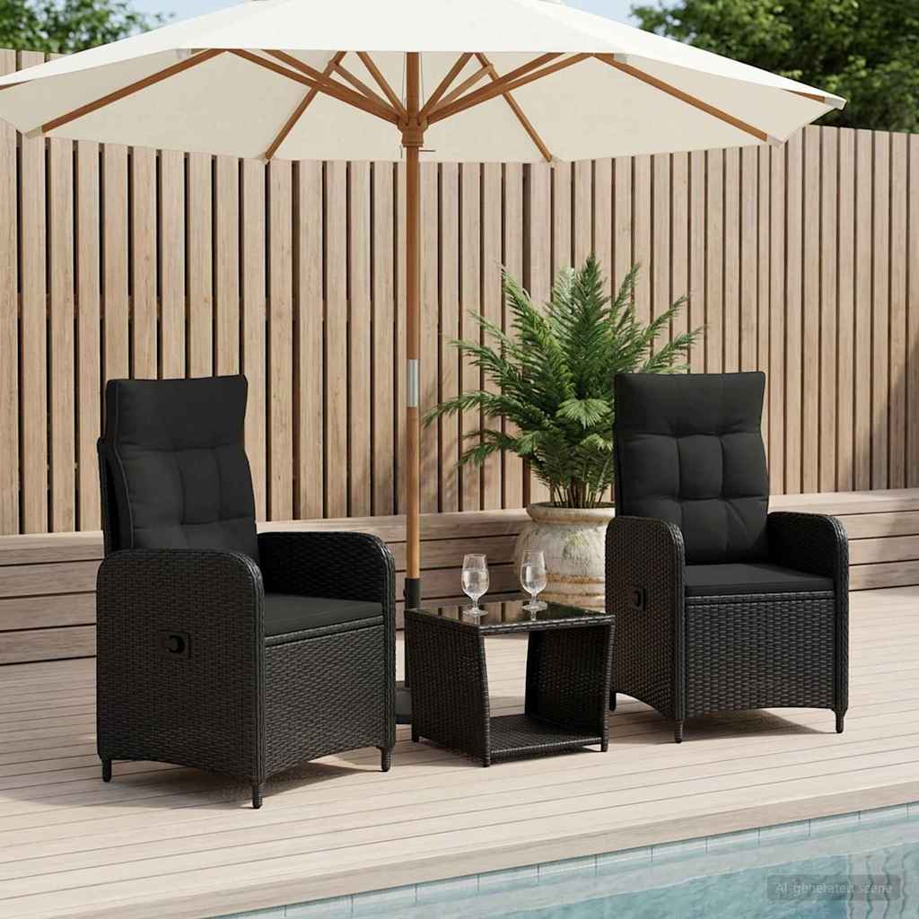 vidaXL Conjunto de Sofás de Jardín 3 uds. Negro