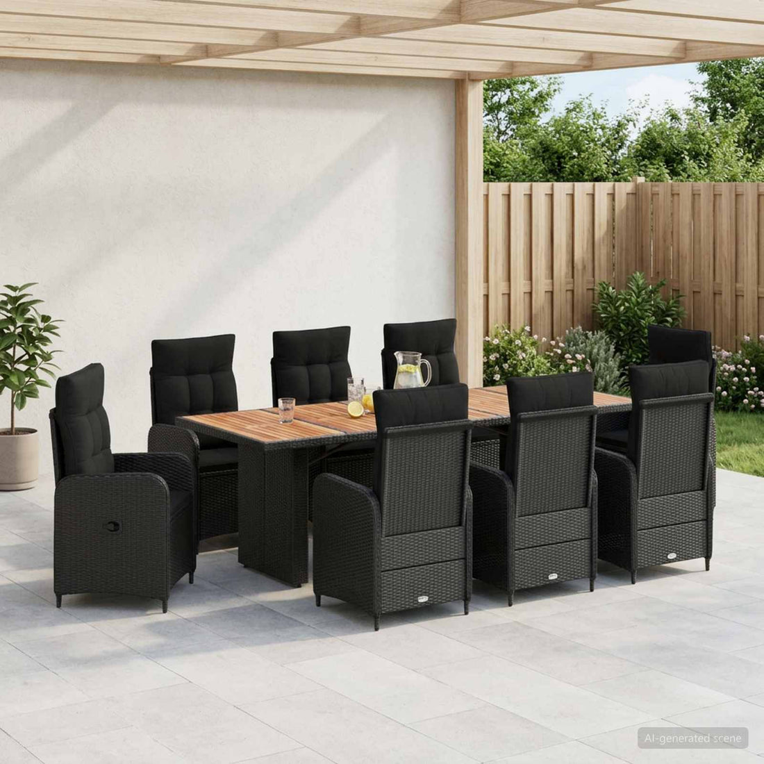 vidaXL Juego de comedor para exteriores 9 uds. Negro ratán sintético