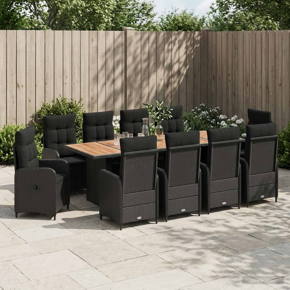 vidaXL Juego de comedor para exteriores 11 uds. Negro ratán sintético