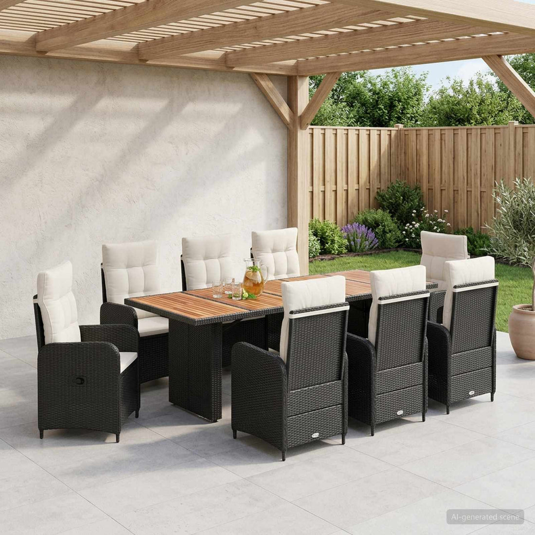 vidaXL Juego de comedor para exteriores 9 uds. Negro y Blanco Crema