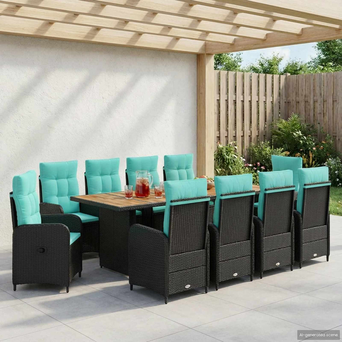 vidaXL Juego de comedor para exteriores 11 uds. Negro y Turquesa