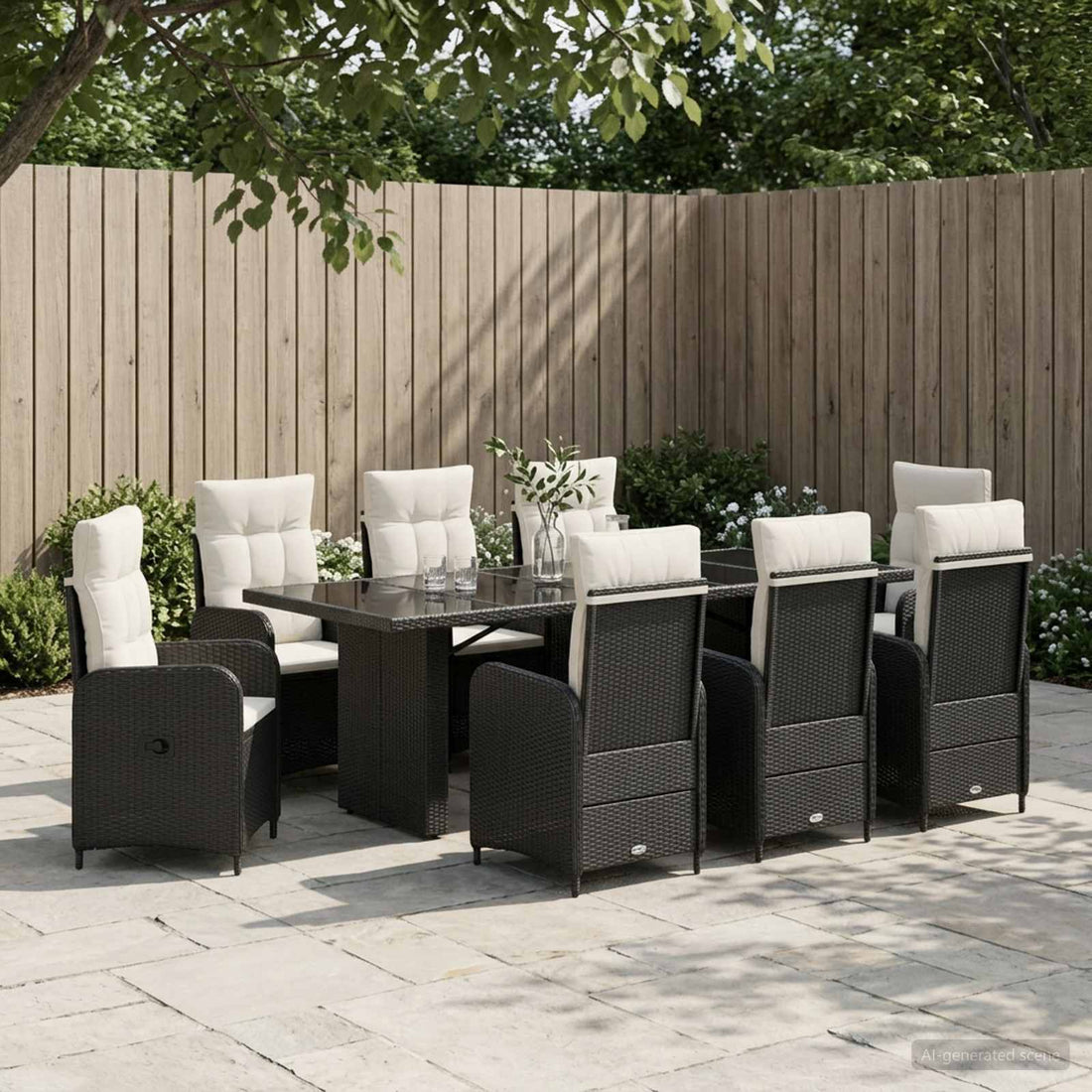 vidaXL Juego de comedor para exteriores 9 uds. Negro y Blanco Crema