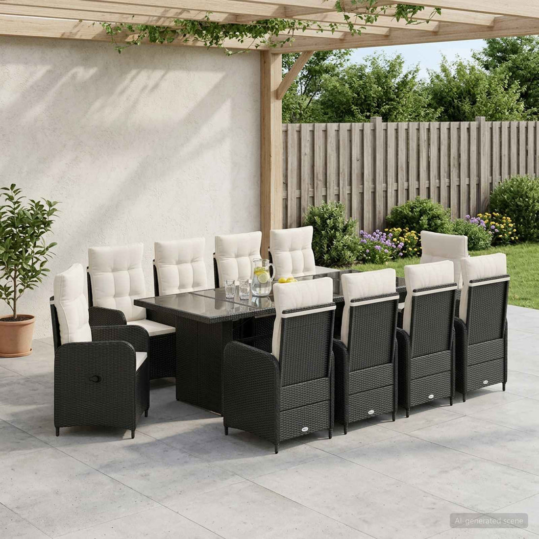 vidaXL Juego de comedor para exteriores 11 uds. Negro y Blanco Crema