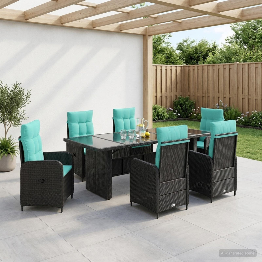 vidaXL Juego de comedor para exteriores 7 uds. Negro y Turquesa