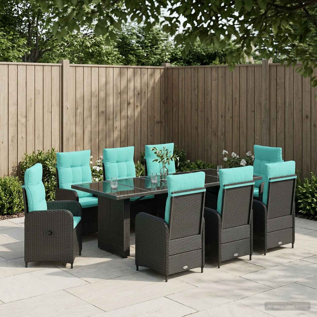 vidaXL Juego de comedor para exteriores 9 uds. Negro y Turquesa