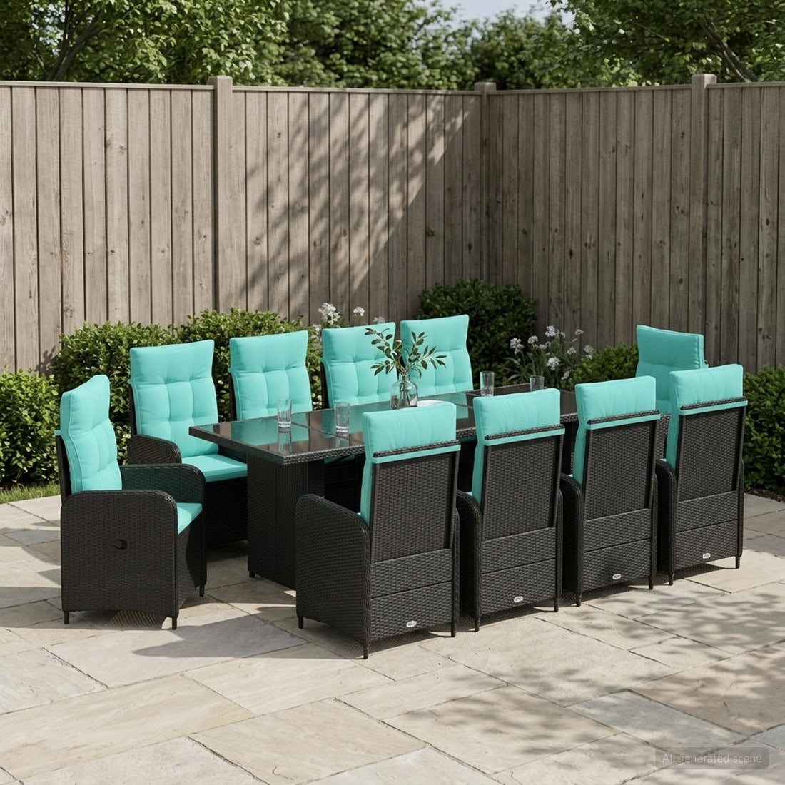 vidaXL Juego de comedor para exteriores 11 uds. Negro y Turquesa