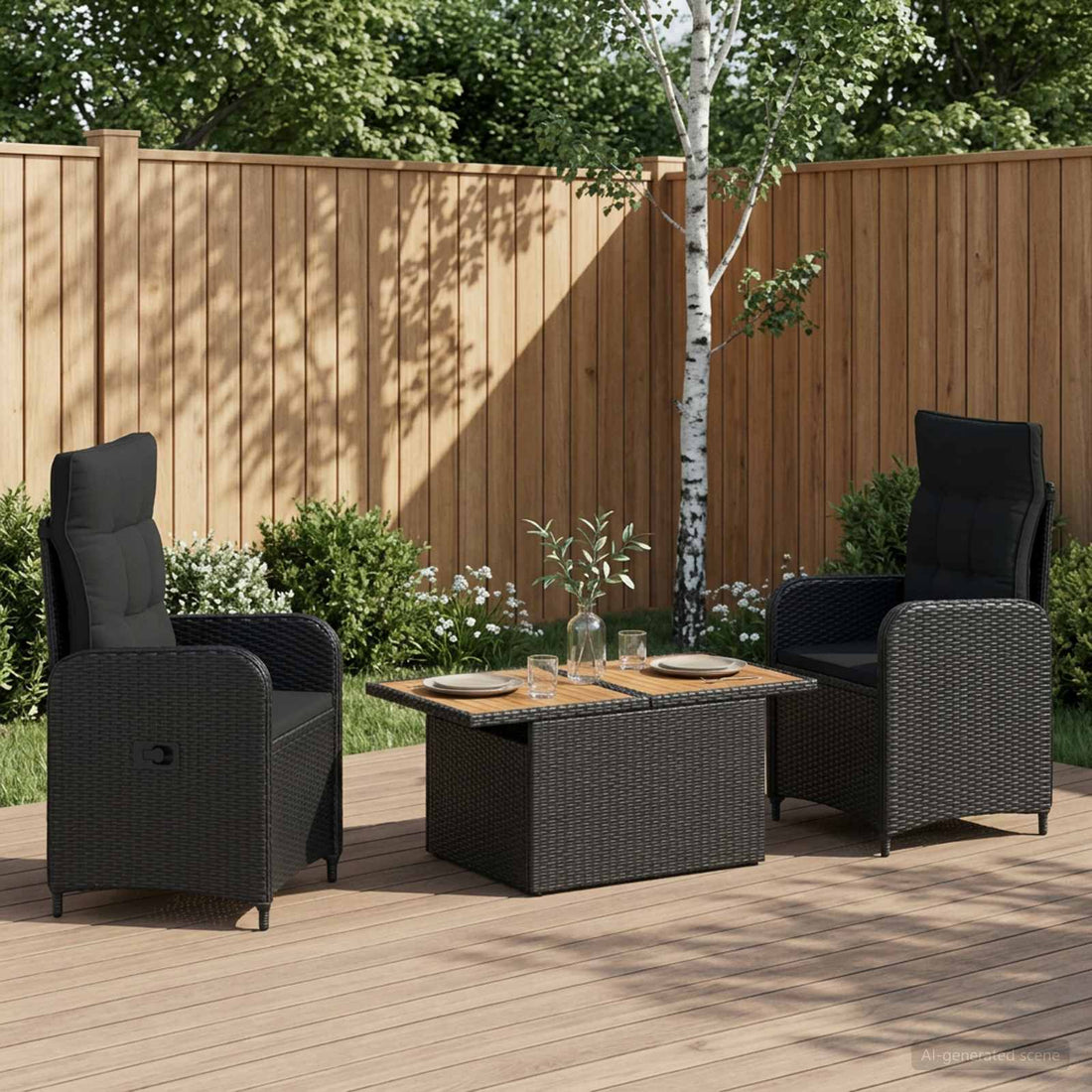 vidaXL Juego de comedor para exteriores 3 uds. Negro