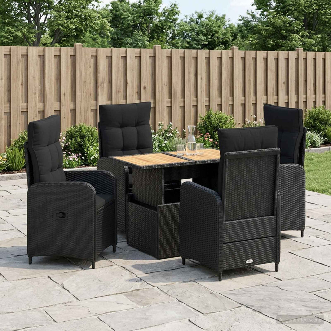 vidaXL Juego de comedor para exteriores 5 uds. Negro