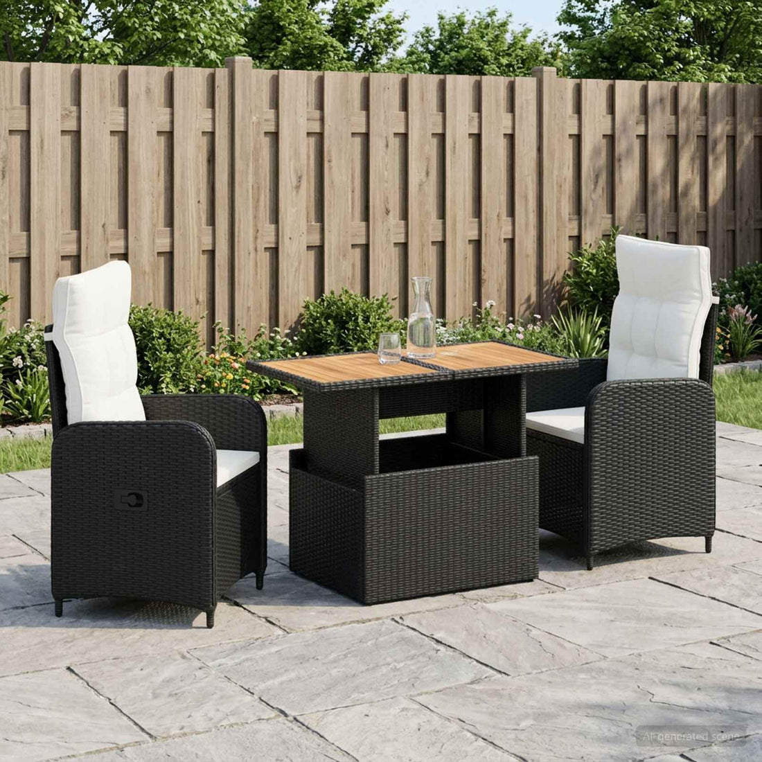 vidaXL Juego de comedor para exteriores 3 uds. Negro y Crema
