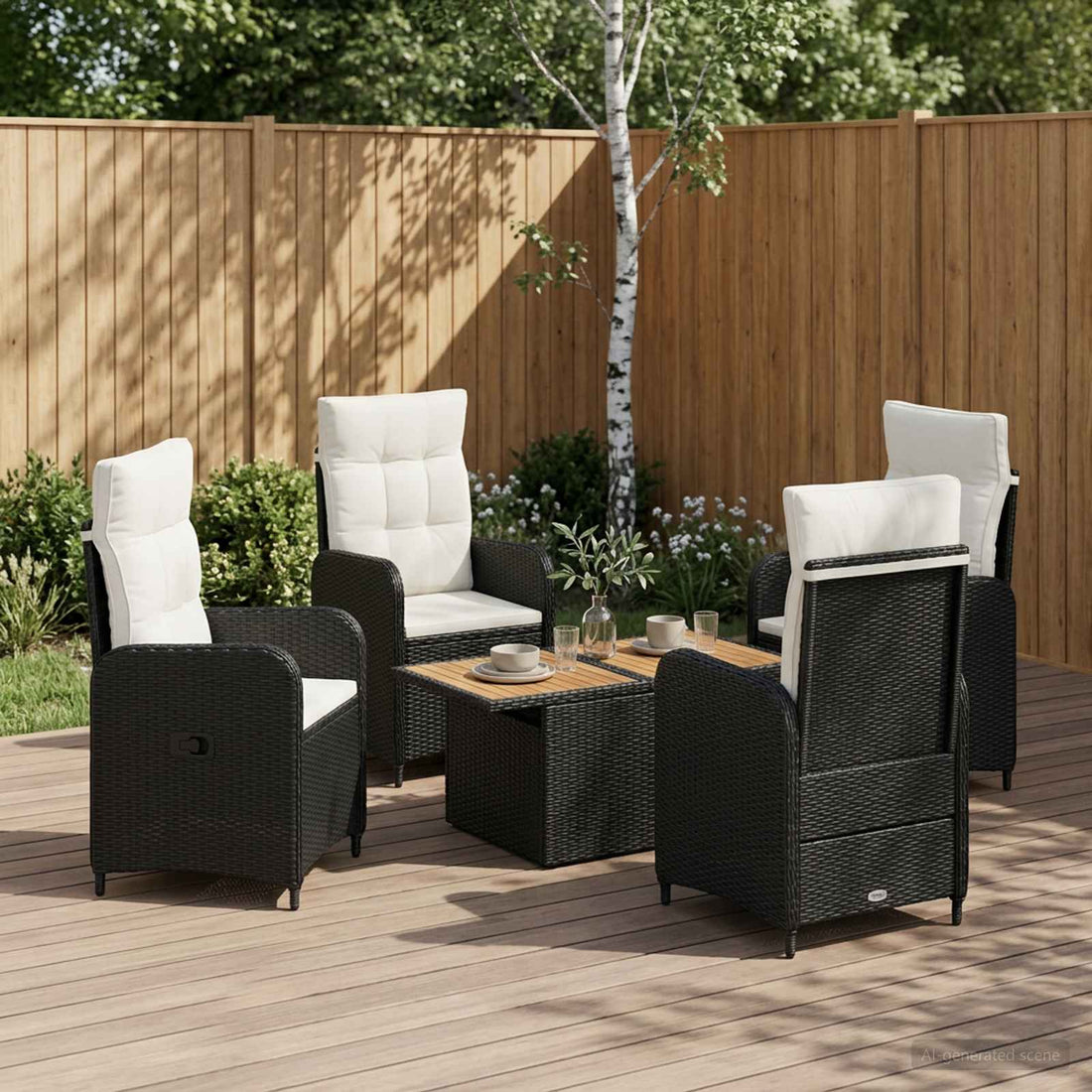 vidaXL Juego de comedor para exteriores 5 uds. Negro y Crema