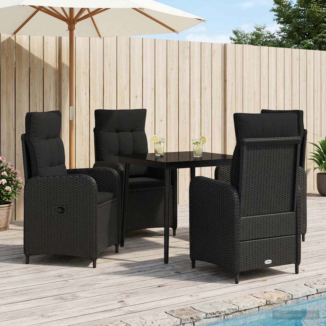 vidaXL Juego de mesa y sofá 5 uds. Negro