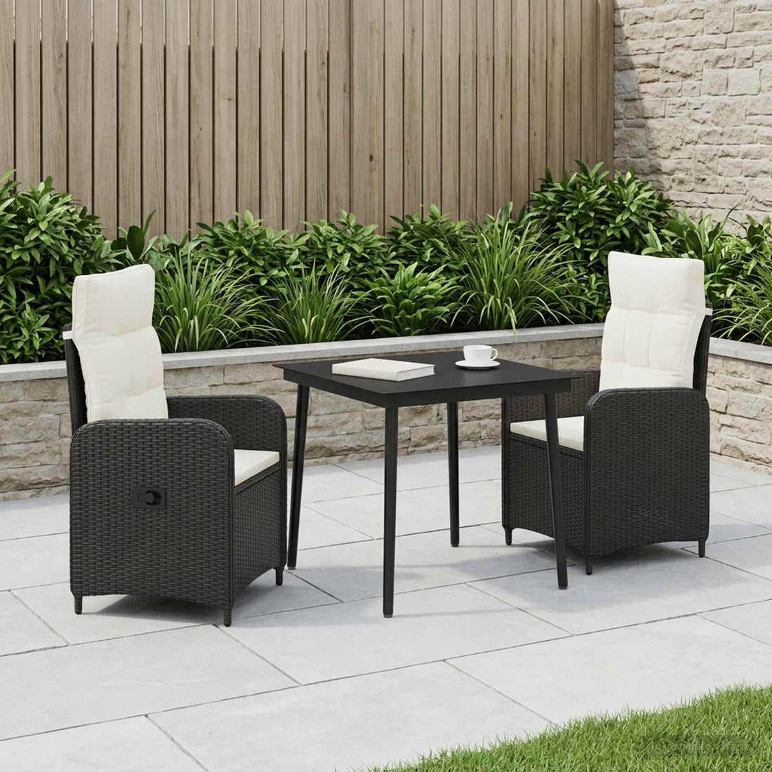 vidaXL Juego de mesa y sofá 3 uds. Negro y Crema