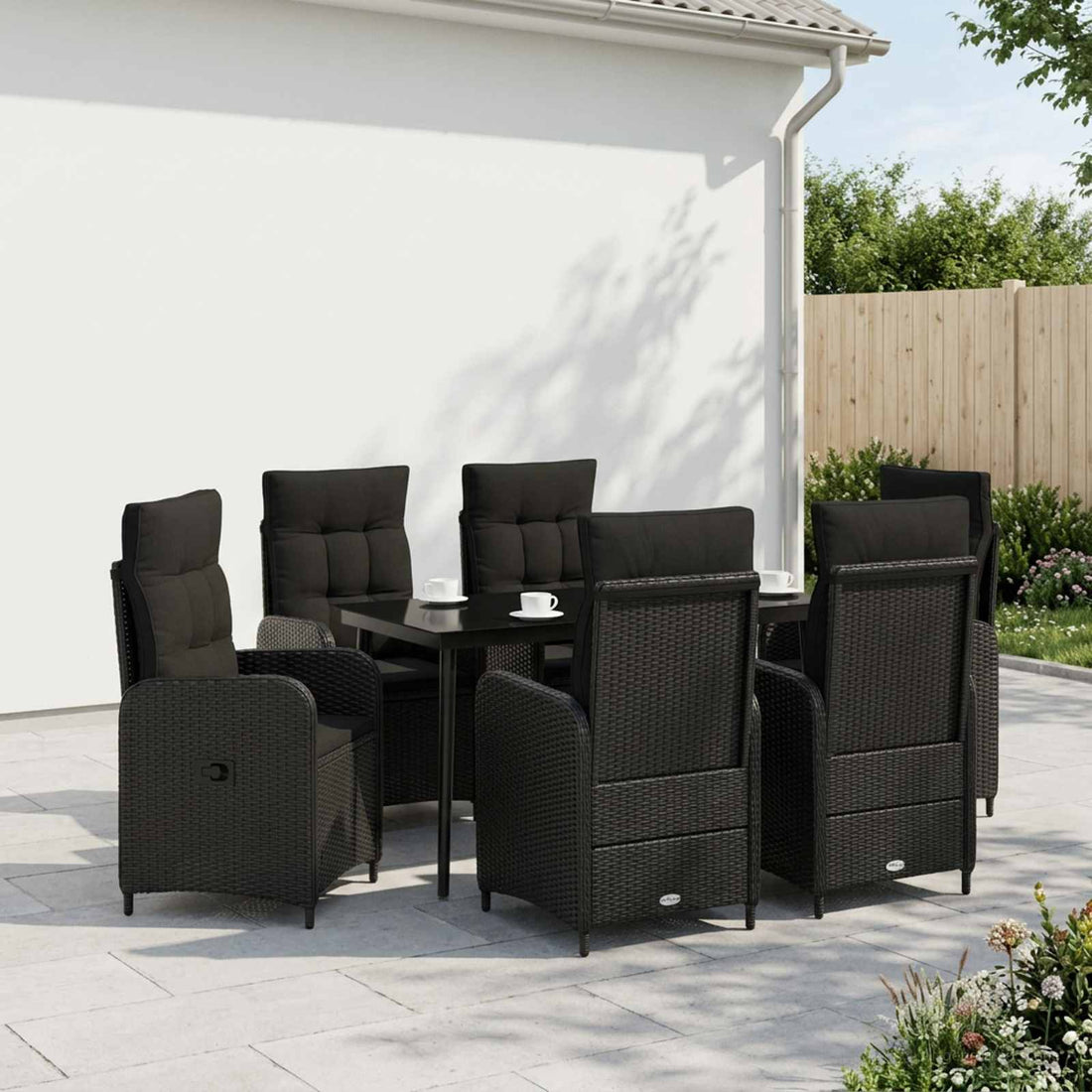 vidaXL Juego de mesa y sofá 7 uds. Negro