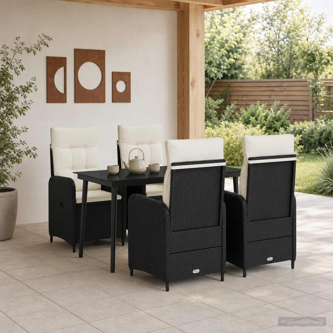 vidaXL Juego de mesa y sofá 5 uds. Negro y Crema