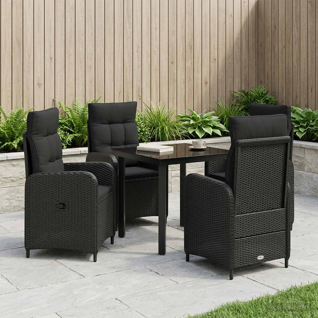 vidaXL Conjunto de Comedor de Jardín 5 uds. Negro