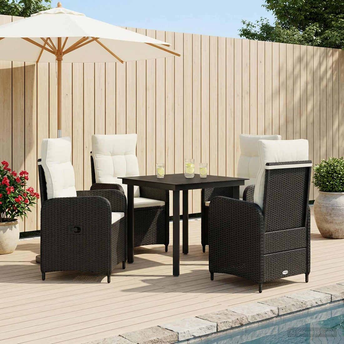 vidaXL Conjunto de Comedor de Jardín 5 uds. Negro y Crema