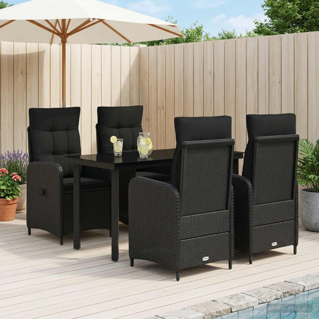 vidaXL Conjunto de Comedor de Jardín 5 uds. Negro