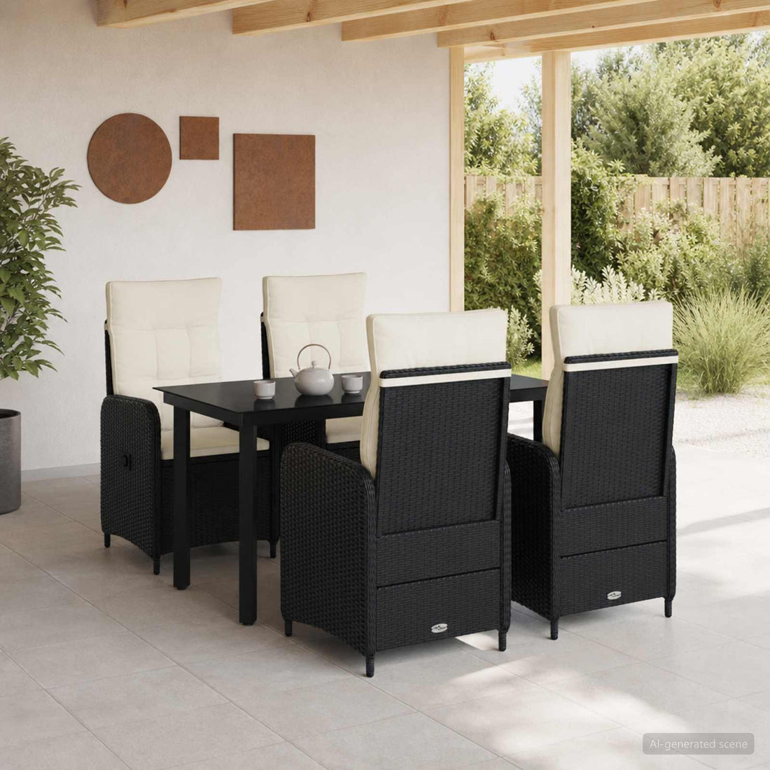 vidaXL Conjunto de Comedor de Jardín 5 uds. Negro y Crema