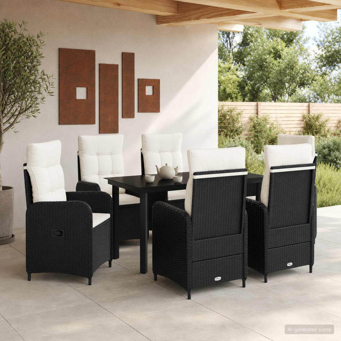 vidaXL Conjunto de Comedor de Jardín 7 uds. Negro y Crema