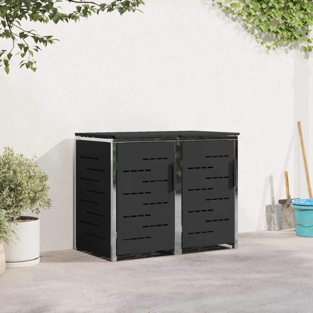 vidaXL Almacenamiento de contenedor con ruedas for 2 Bins 240L Negro