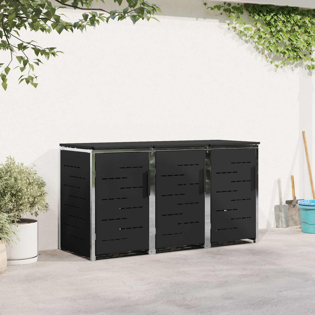 vidaXL Almacenamiento de contenedor con ruedas for 3 Bins 240L Negro