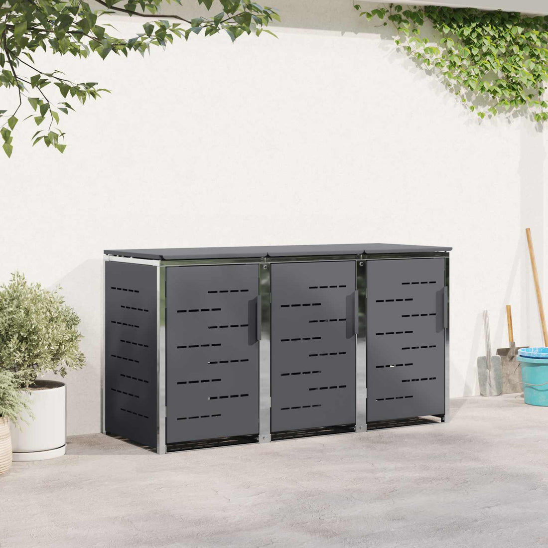 vidaXL Almacenamiento de contenedor con ruedas for 3 Bins 240L