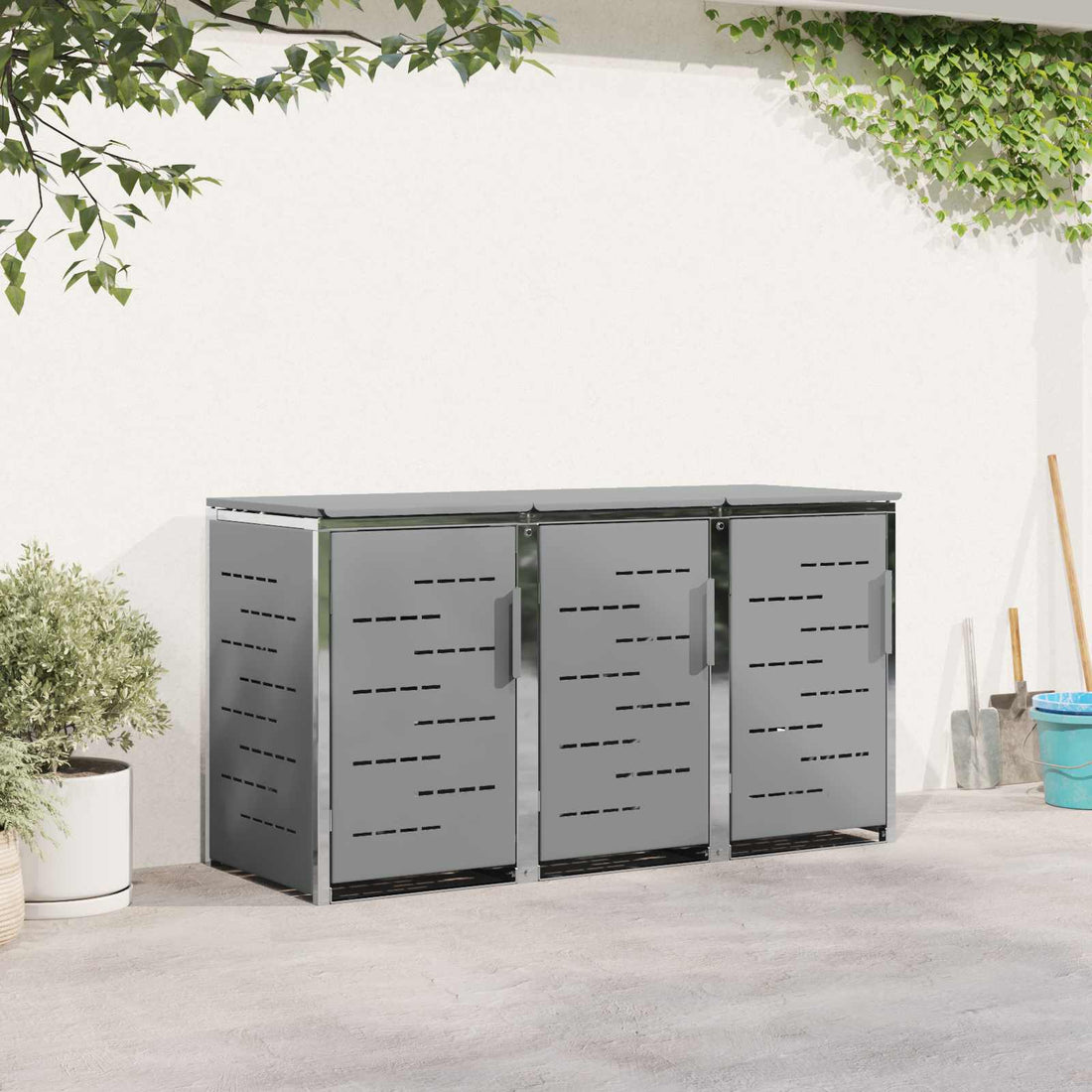 vidaXL Almacenamiento de contenedor con ruedas Acero inoxidable Gris