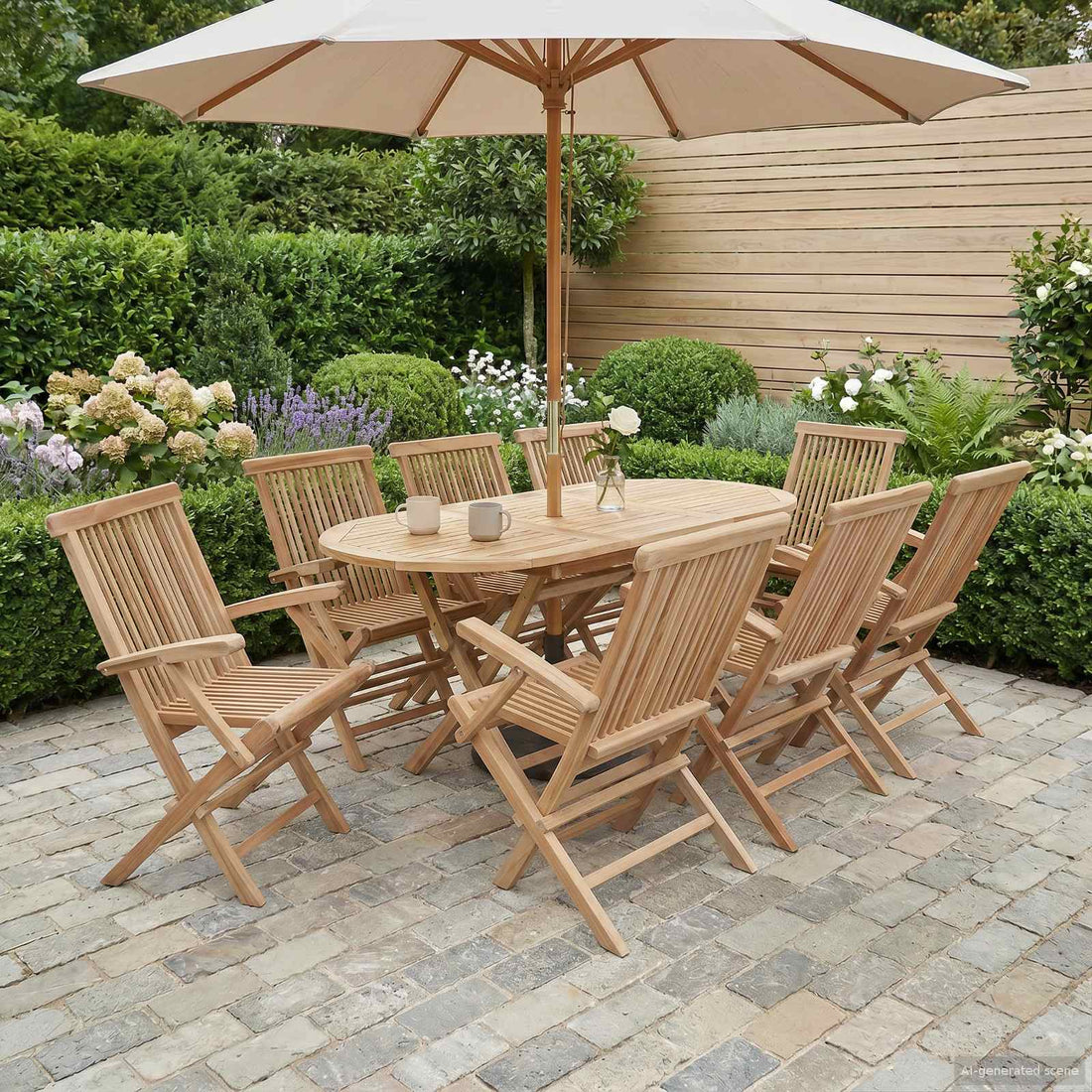 vidaXL Conjunto de Muebles de Jardín 9 uds. Natural
