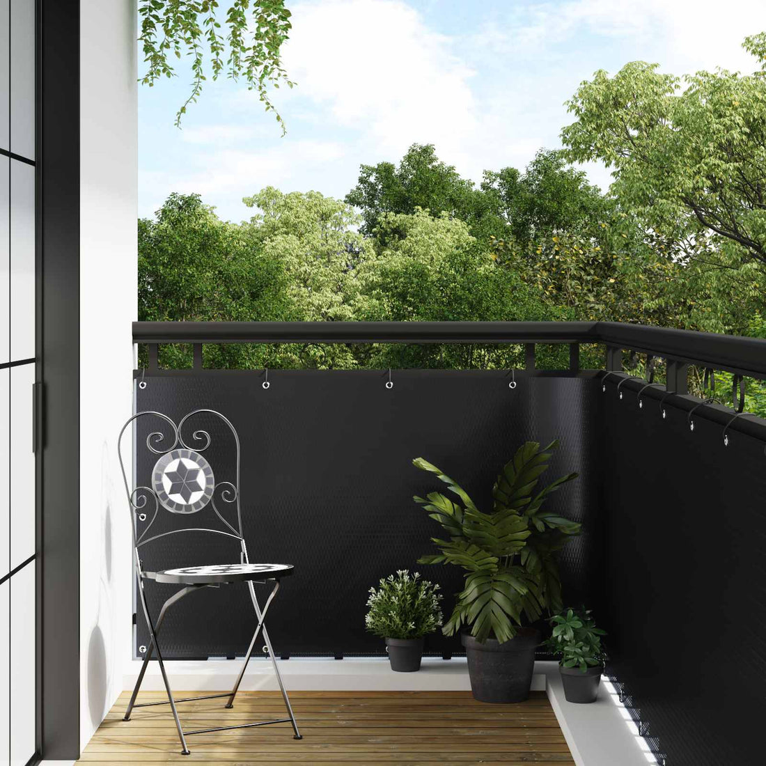 vidaXL Pantalla de Balcón con Ojetes 500 x 90 cm ratán sintético Negro