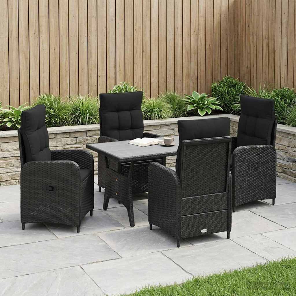 vidaXL Juego de comedor para exteriores 5 uds. Negro ratán sintético