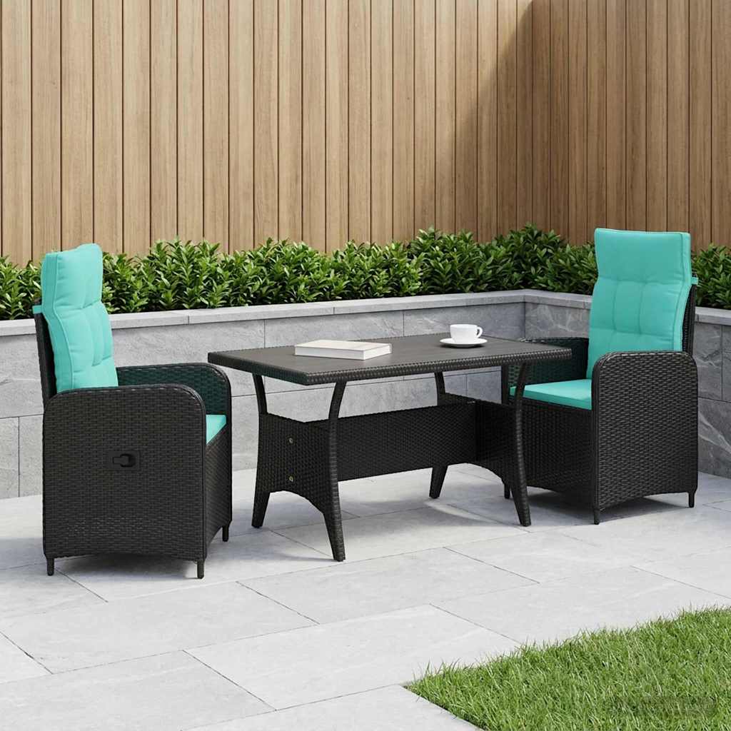 vidaXL Juego de comedor para exteriores 3 uds. Negro y Turquesa
