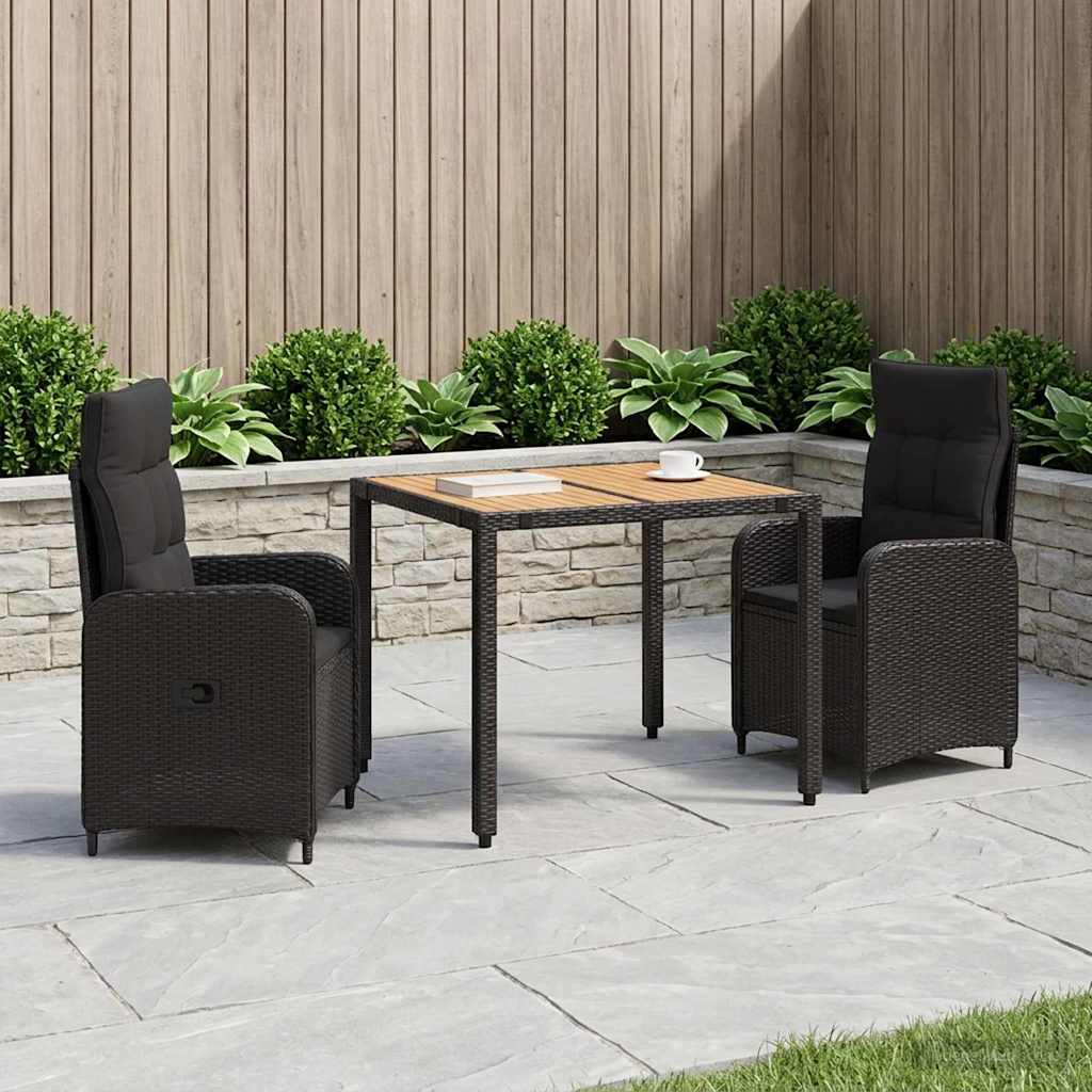 vidaXL Juego de comedor para exteriores 3 uds. Negro