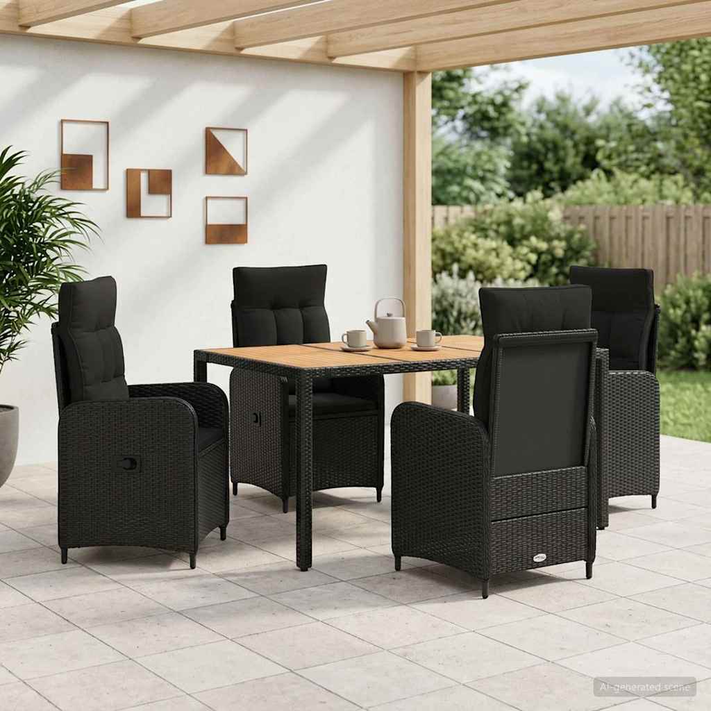 vidaXL Juego de comedor para exteriores 5 uds. Negro