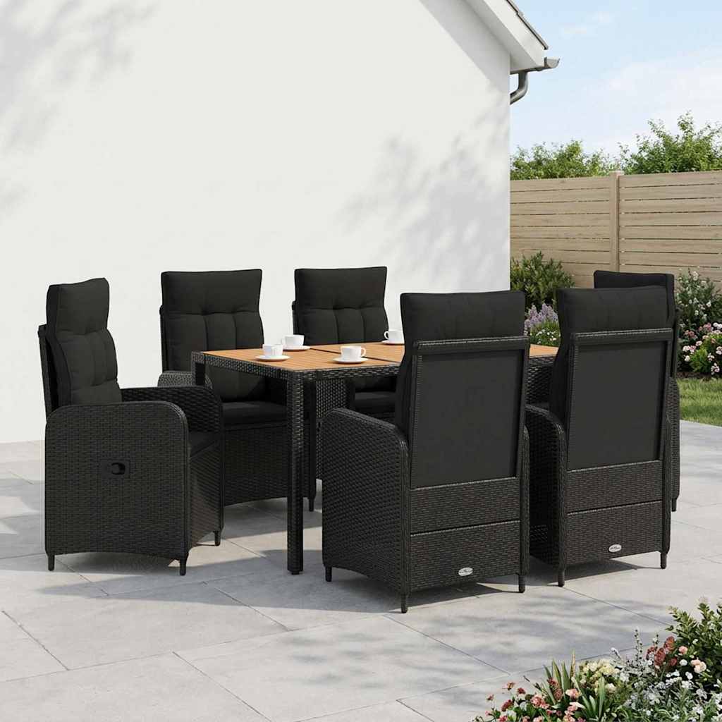 vidaXL Juego de comedor para exteriores 7 uds. Negro