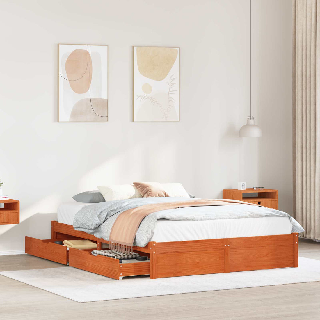 vidaXL Estructura de cama con cajón con rueda Marrón cera 140 x 200 cm