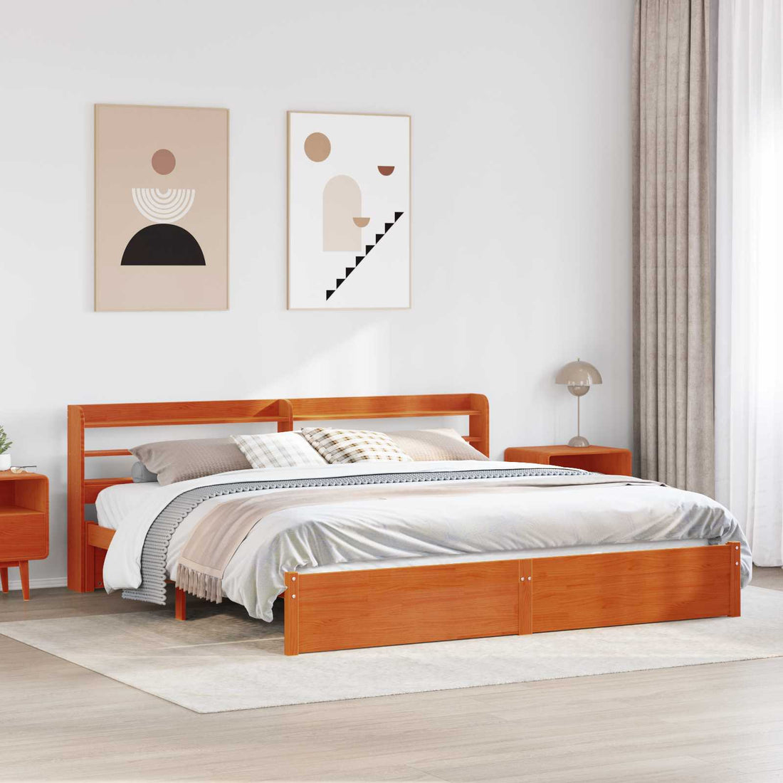 vidaXL Estructura de cama con estante Marrón cera 180 x 200 cm