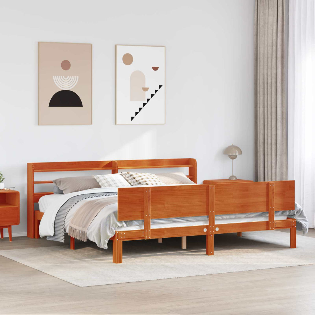 vidaXL Estructura de cama 2 uds. Marrón cera Madera de Pino Macizo