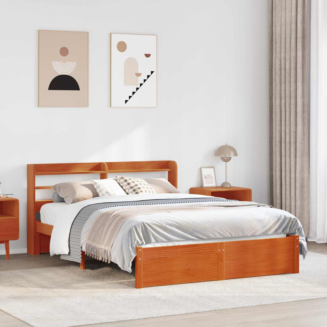 vidaXL Estructura de cama 2 pcs Marrón cera Madera de Pino Macizo